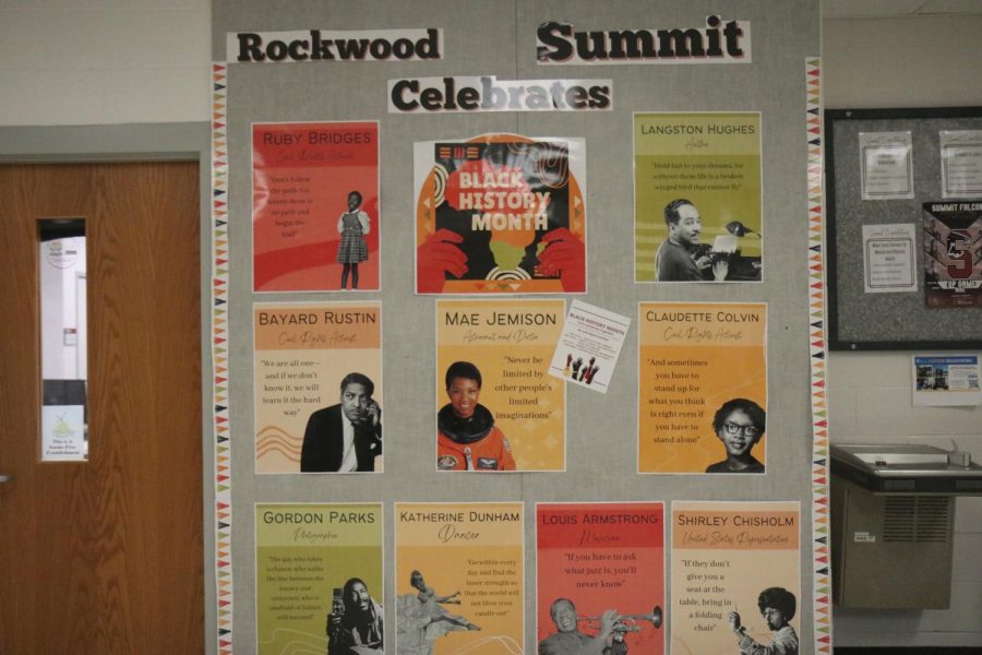 Displays outside the nurses office show
black historical figures. The posters have a photo of each person and one of their popular quotes.