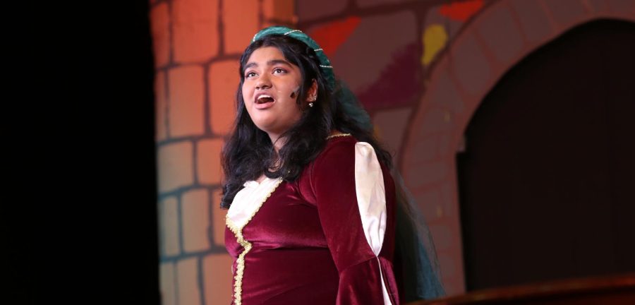 As she sings “Happily Ever After,” senior Mira Iyer stares off into the audience. The Falcon Players performed Once Upon a Mattress on March 9-11.
