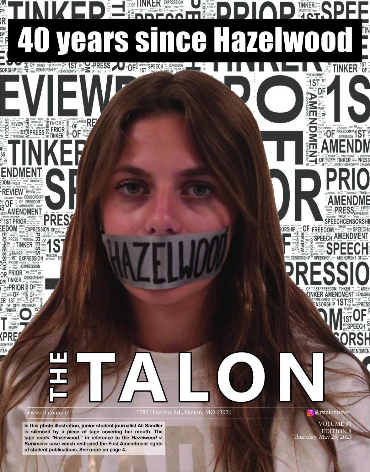 In this photo illustration, junior student journalist Ali Sandler is silenced by a piece of tape covering her mouth. The tape reads “Hazelwood,” in reference to the Hazelwood v. Kuhlmeier case which restricted the First Amendment rights
of student publications.
