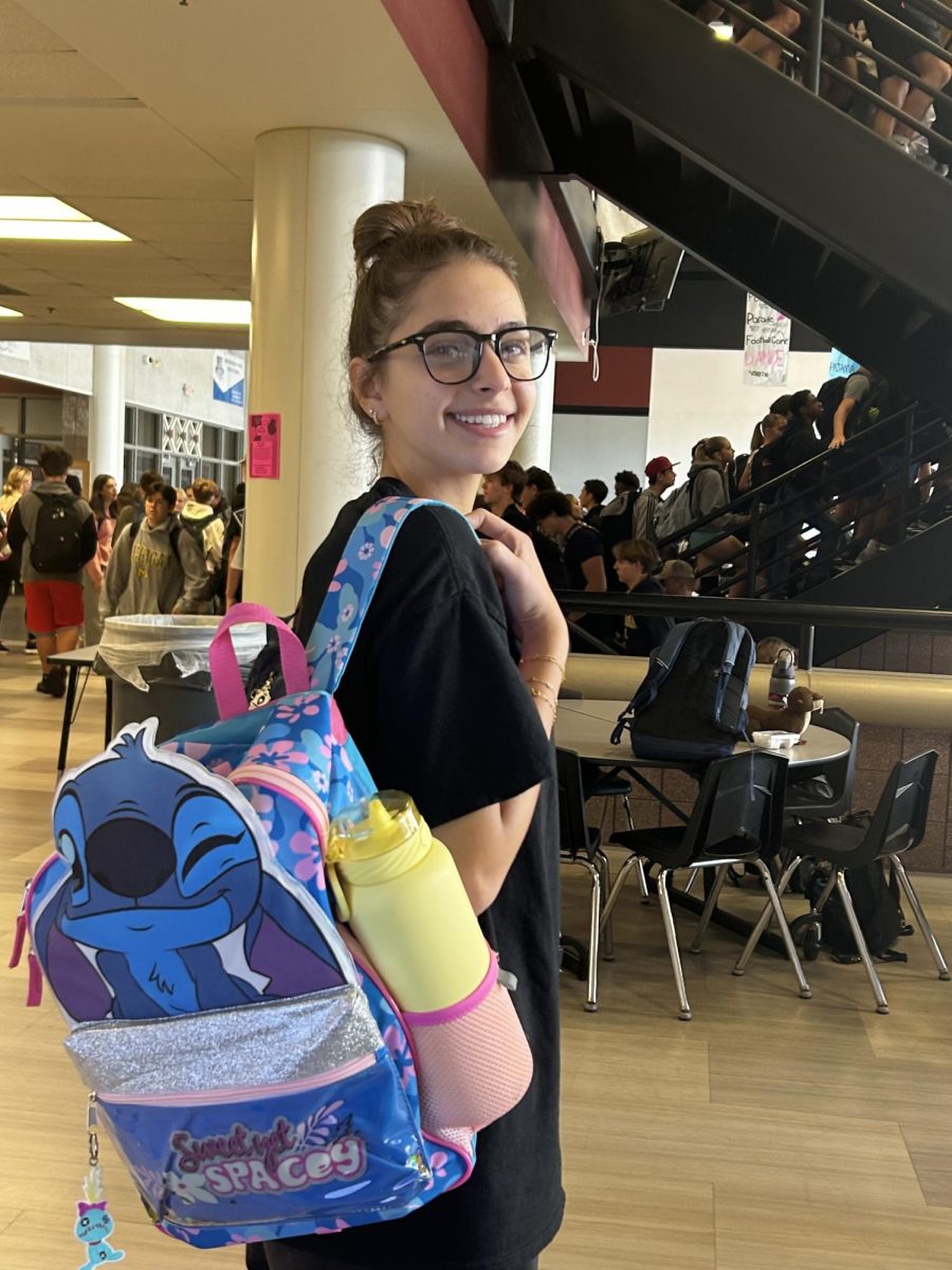 Kezban Mamakhova poses with her Lilo and Stitch backpack.