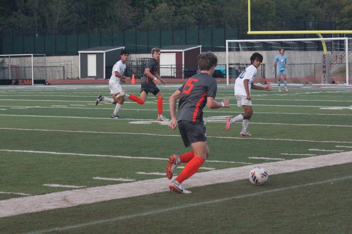 Chase Parmer (15) dribbles the ball towards Marquette's goal.