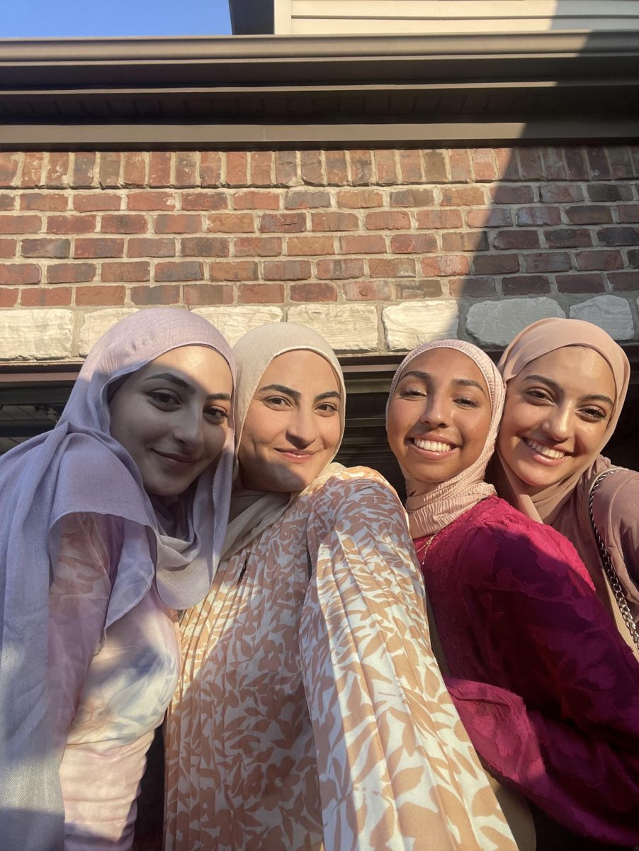 Senior Lana Hamed (second from right) celebrated Eid with her cousins Ansam, Weaam, and Aseel Ayesh on April 9th, 2024 outside of Dar Al-Jalal Mosque located in Hazelwood. 