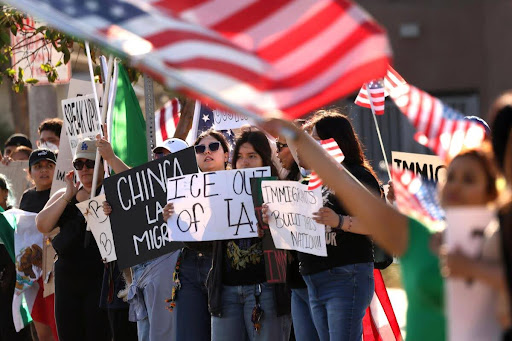 Protests erupt on June 12 by citizens in LA. protesting continuing ICE raids. This is one of the many protests that have taken place in an attempt to stop President Trump from increasing ICE arrests and deportations. (photo from Los Angeles Times) 