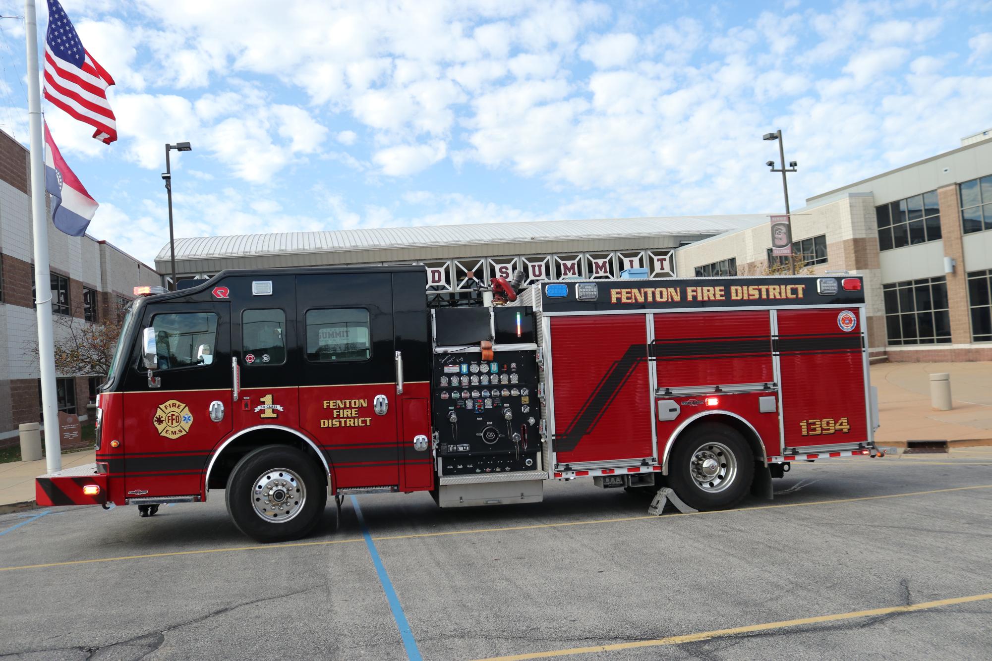 In the courtyard, a Fenton fire truck sits outside of campus. "[The] sprinkler went off [in the wrestling room] and did what it was supposed to do which is flood the area with water. It’s the why that we don’t know," Fire Marshall Matt Anderson said.
