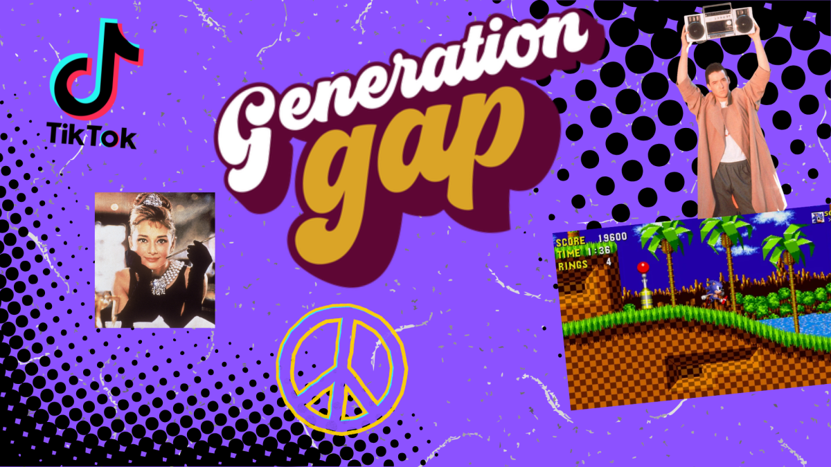 The illustration depicts iconic games, icons, and people from the last few decades, showcasing what has changed over time. (media created by Julia Worley)