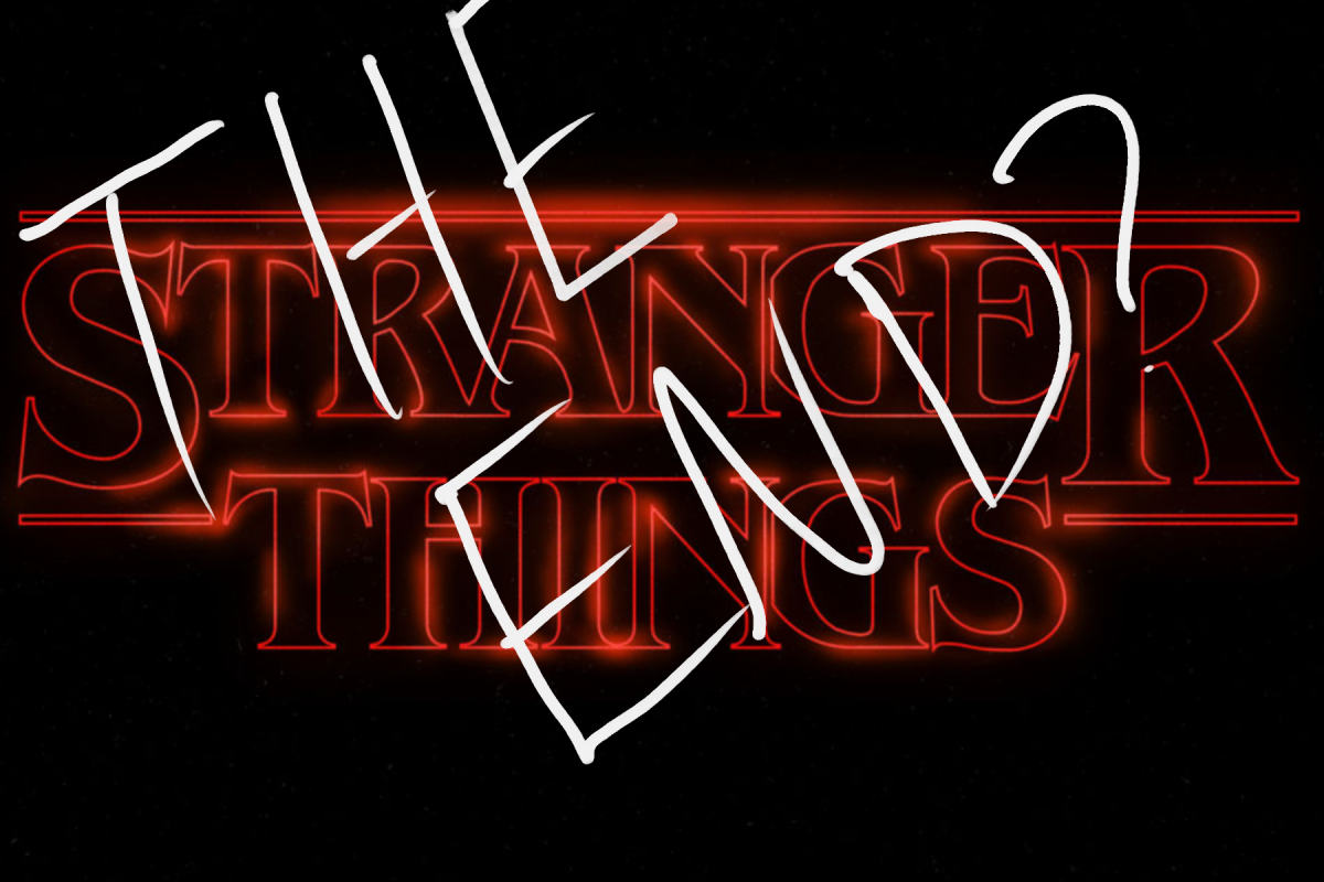 The photo shows the “Stranger Things” title screen with “the end?” written over it describing how many viewers thought the show felt unfinished. (media created by Skylar Holtgrewe)