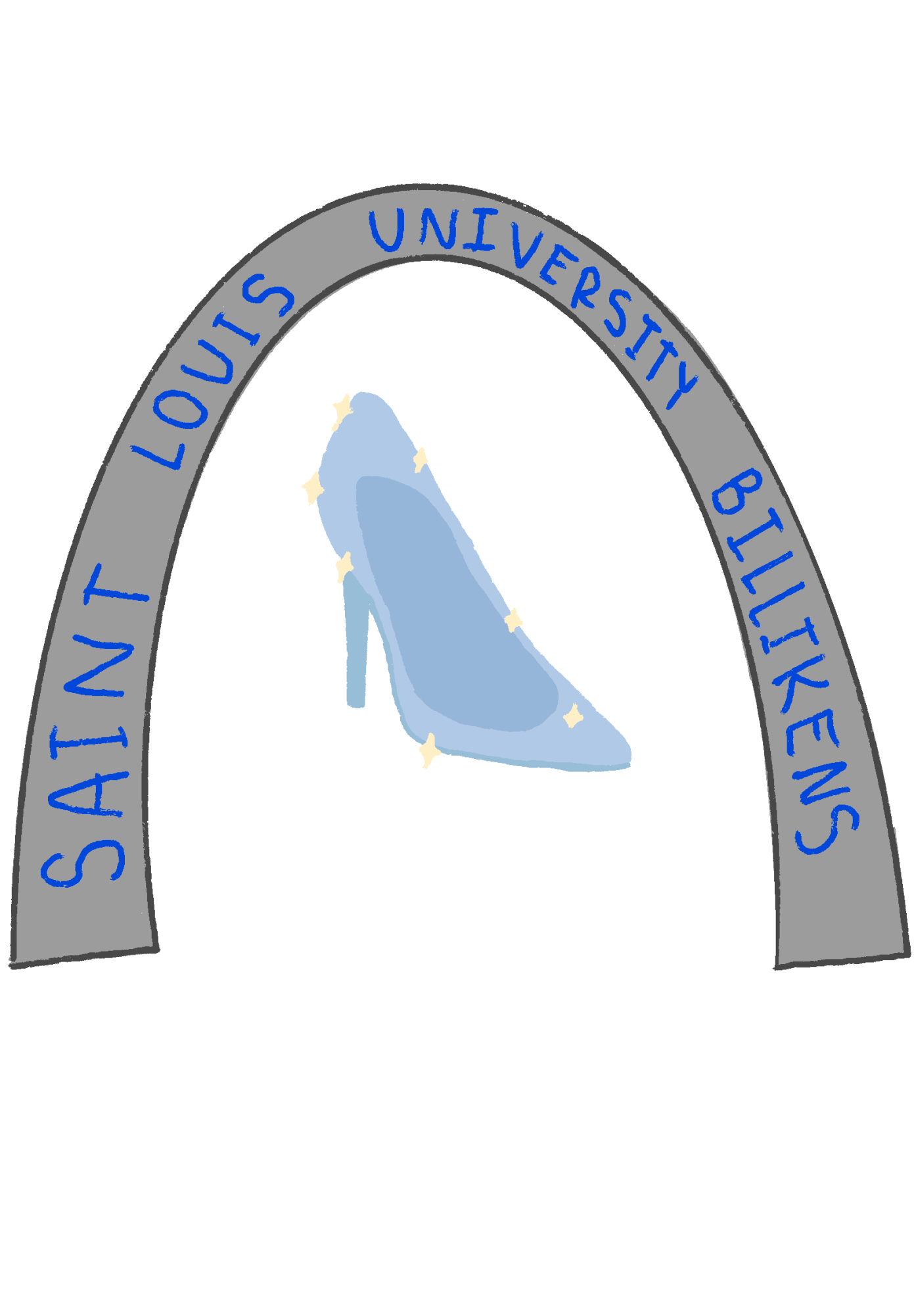 In the graphic, Cinderella’s slipper is placed under the Gateway Arch. A common term in the March Madness basketball tournament is a “Cinderella Story” in reference to a low-ranked team making it far in the nation’s bracket. (media by Emery Gregston)