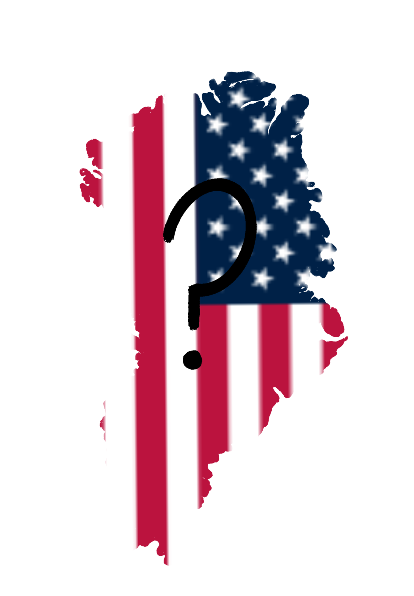 The graphic displays the country of Greenland overlaid with a United States flag. Recent statements from the United States suggest that the States may attempt to annex Greenland from Denmark. Speculations are rising amongst U.S. citizens as to whether or not the country will acquire Greenland. (media created by Emery Gregston)