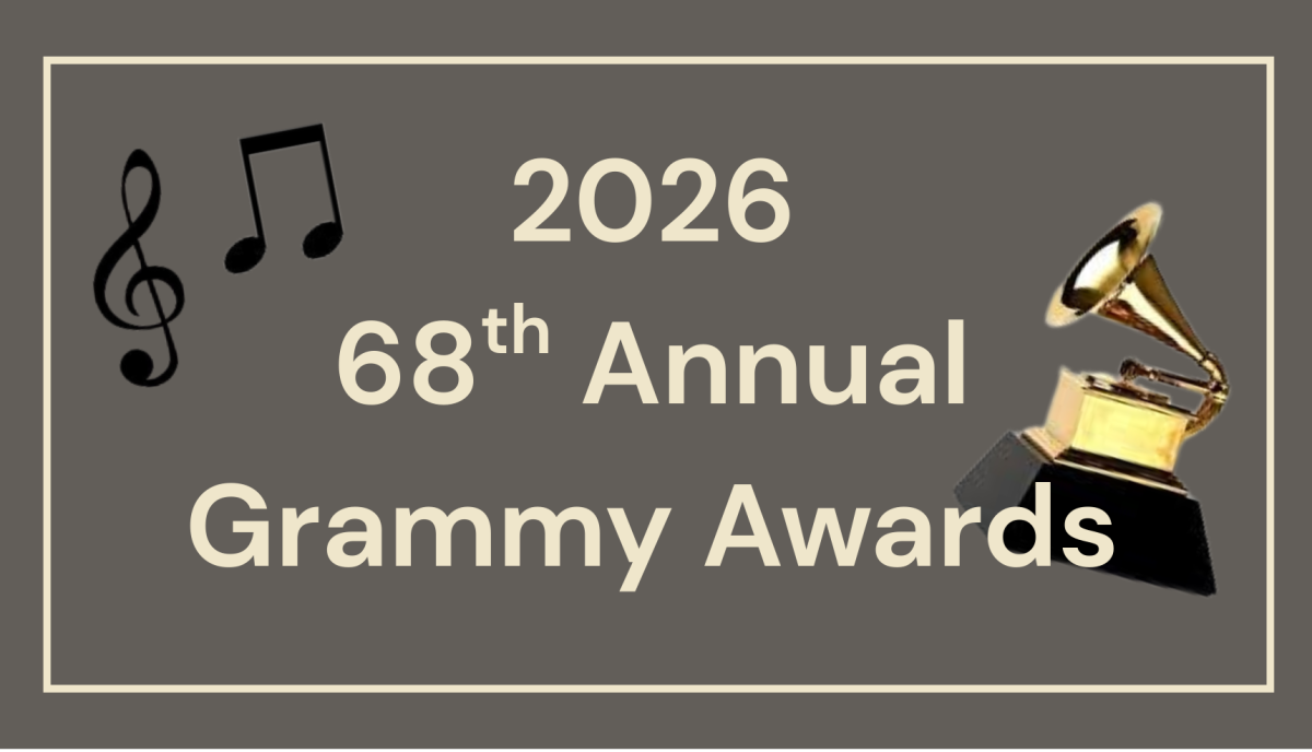 The graphic depicts a music notes and a Grammy, the award given to artists by the Recording Academy through a total of 96 categories to reward musical excellence. (media by Elizabeth Davis)